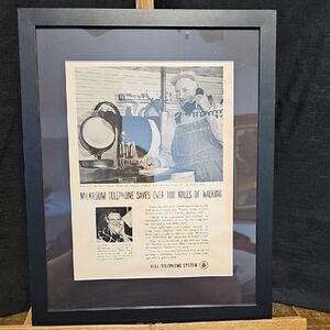 Framed Vintage Telephone Advertisement in Black Frame